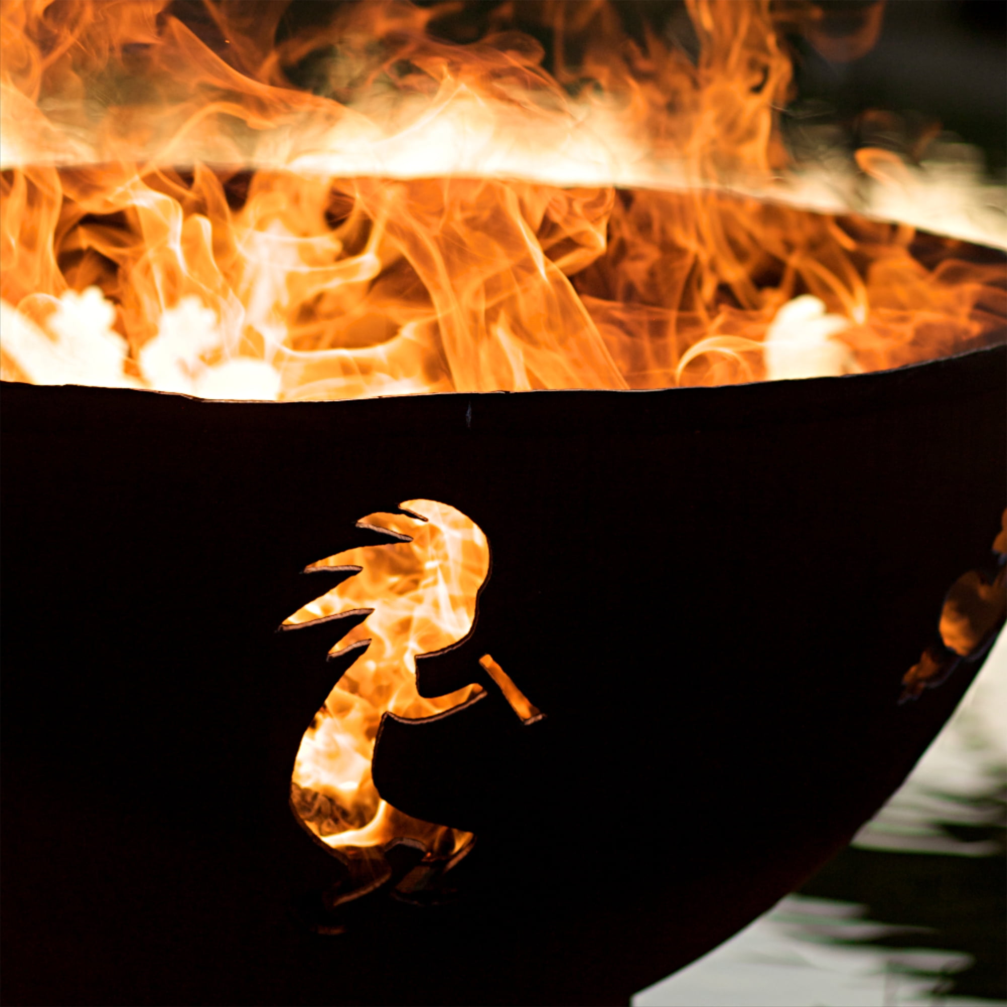 Kokopelli Natural Gas Fire Pit Bowl Outdoor Patio Furniture Steel Firepit Iron Oxide Finish Includes Brass Burner Match Lit 50lbs Lava Rock Flex Line Kit and Plate