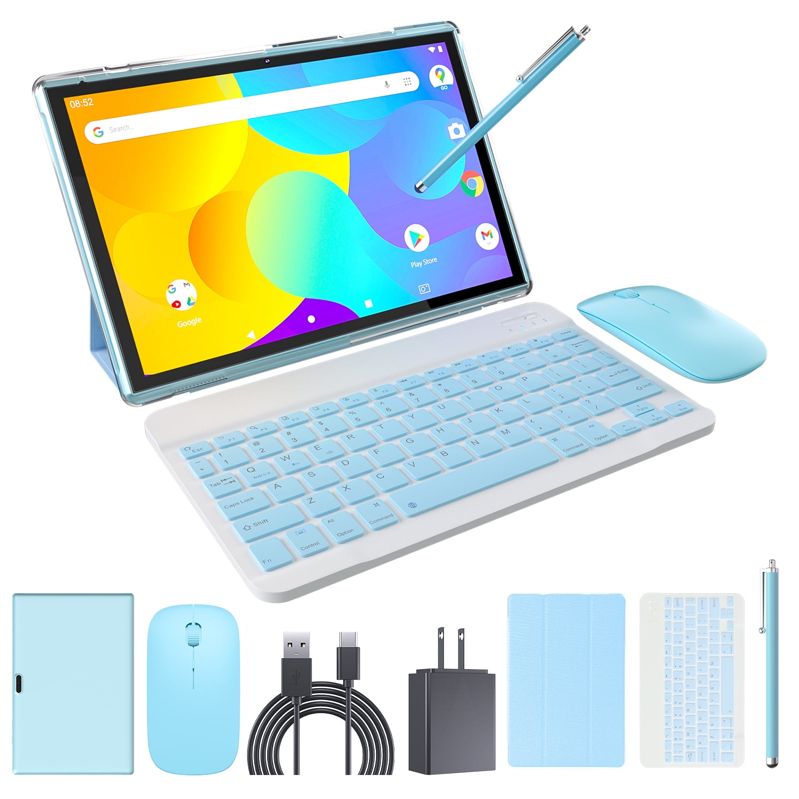 Tablet 2 in 1 Tablet with Keyboard Including Case Mouse Stylus, 10 inch Tablet Android 14 Tablets PC, 10.1 " HD Tab 6000mah Battery 32GB+1024GB Expandable Tableta Computer