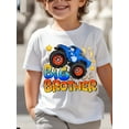 thumbnail image 1 of T-Shirts Garçons Grand Frère Camion Imprimé T-Shirt, Manches Courtes Décontractées, Polyester, Col Rond, Tissu Extensible, Lettrage, Printemps/été/automne, Coupe Régulière, Haut pour Enfants, Construction Tricotée, 1 of 6