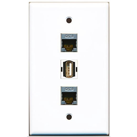 RiteAV - 1 Port USB A-A 2 Port Shielded Cat6 Ethernet Wall Plate