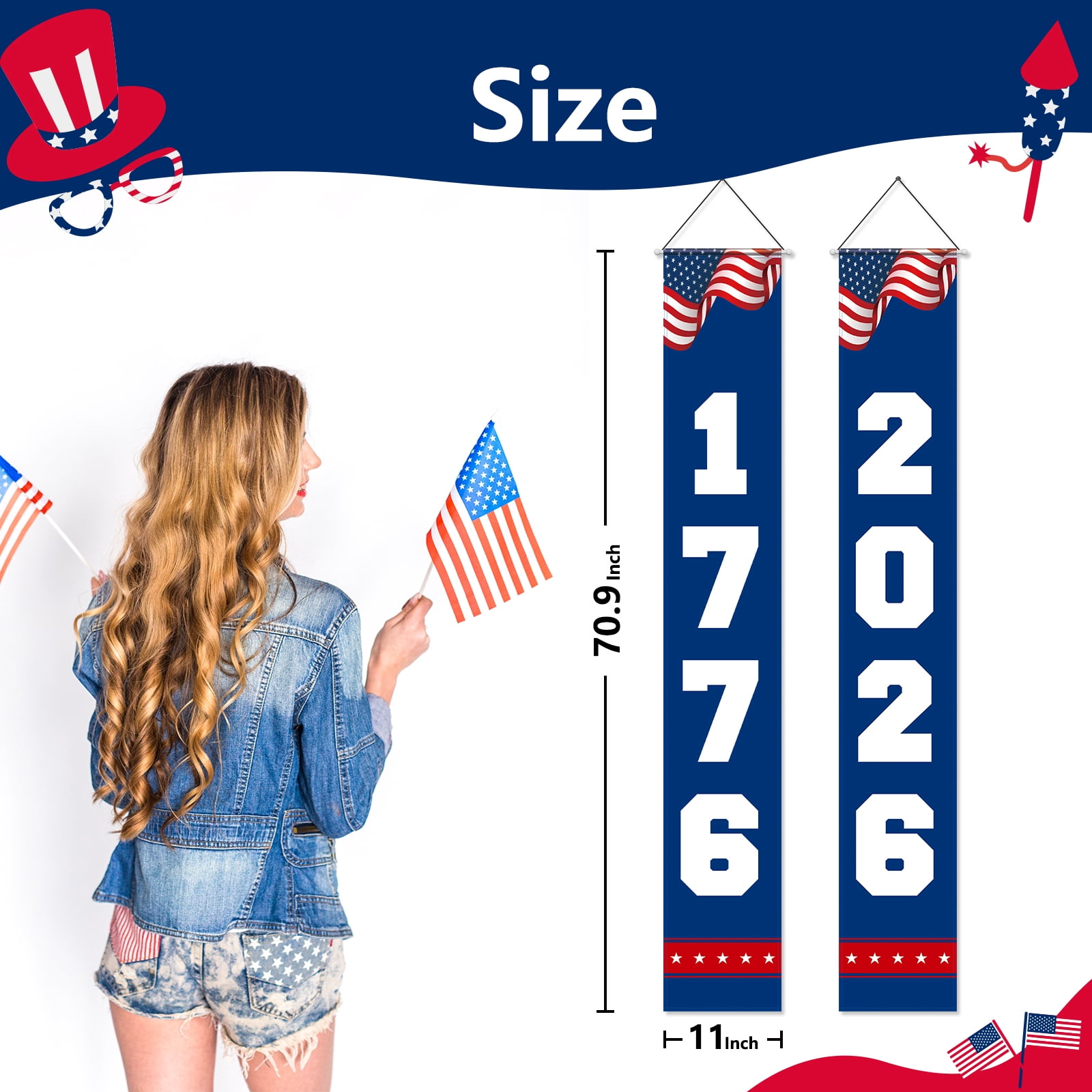 250th Anniversary Decorations 250 years Outdoor Patriotic Memorial Day Decor, Independence Day Hanging American Flag and Banner Wreath
