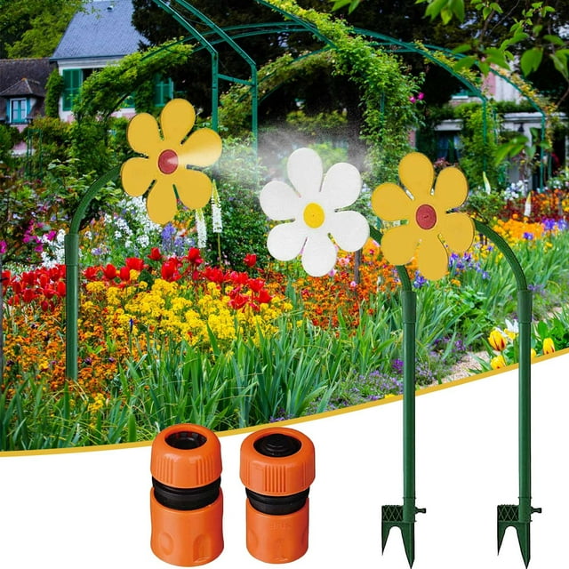 Xihbxyly Aspersor de Jardín con Forma de Girasol, Diseño Clásico, Material Pp Duradero, No Tóxico y Seguro, Fácil de Usar, Perfecto para Paisajismo Al Aire Libre, Incluye 1 Aspersor y 2 Adaptadores.