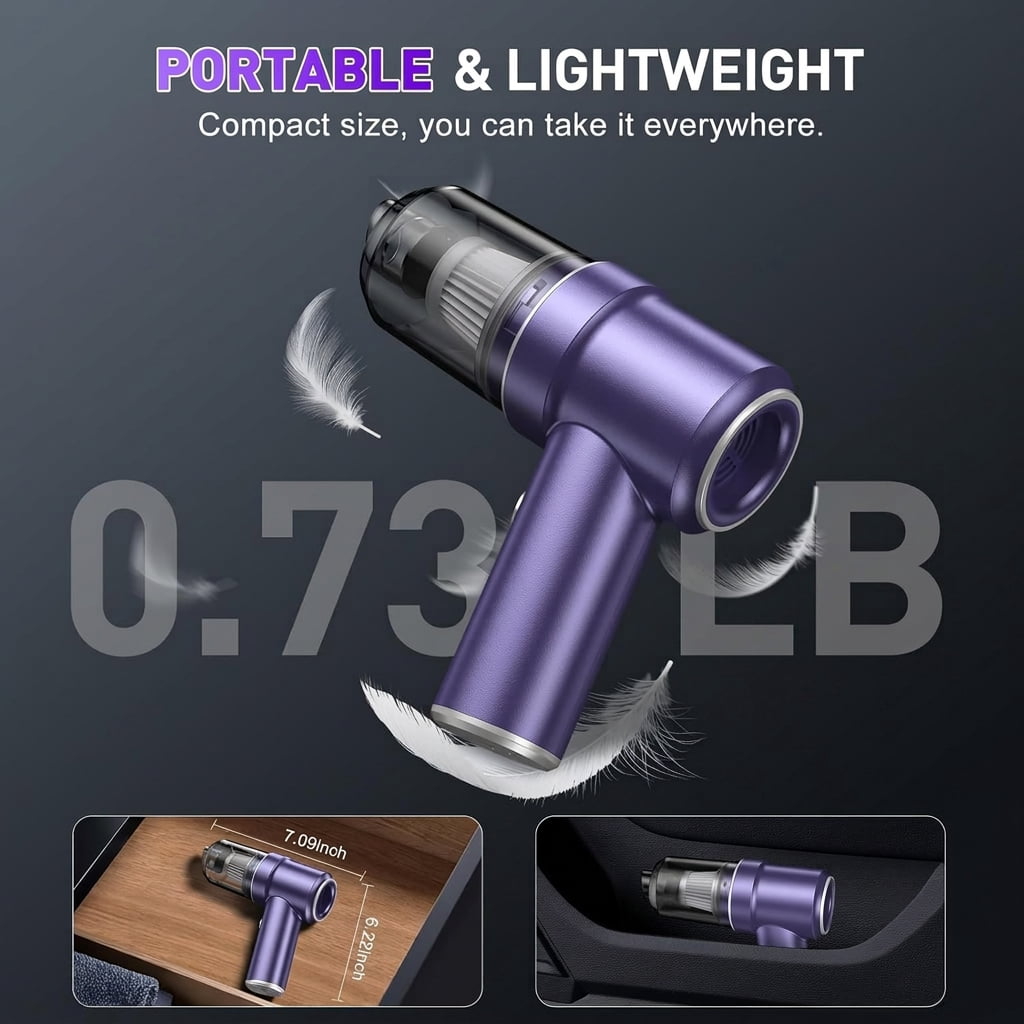 Handheld Car Vacuum Cleaner Cordless, 2 in 1 Vacuum and Air Duster, Rechargeable Portable Mini Vacuum with Multi Nozzles and LED Light for Car, Home and Office
