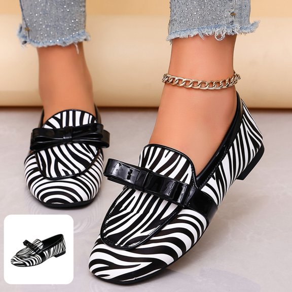 Willtoo Loafers for Women Square Toe Slip On Flats Fashion Casual Non Slip Walking Shoes with Decorative Bow for Daily Office Wear