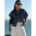 thumbnail image 2 of Womens Oversized Cardigan Short Sleeve - Button V Neck Casual Knit Sweater Outerwear Navy Blue L, 2 of 6