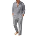 thumbnail image 3 of Mens 2 Piece Linen Outfits Long Sleeve Button Down Shirts And Loose Pant Set Summer Beach Outfits with Pockets Summer Beach Yoga Matching Outfits Grey 4Xl, 3 of 5
