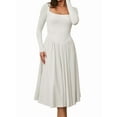 thumbnail image 3 of Women'S Spring and Autumn Fashion Square Neck Long Sleeve Casual A-Line Midi Dress White XL, 3 of 8
