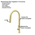 thumbnail image 2 of Mezcladora Monomando Fregadero Retractil Rubinett  Acero Inoxidable 304 Dorado, 2 of 3