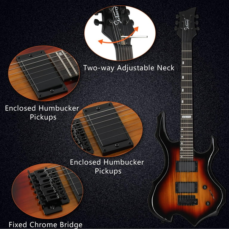 Glarry Flame Shaped Electric Guitar Kit with H H Pickup 20W AMP