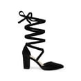 thumbnail image 3 of BLISSFUL STEP Women's Velvet Lace Up Block Heels Pointed Toe Pumps Black 9.5, 3 of 7