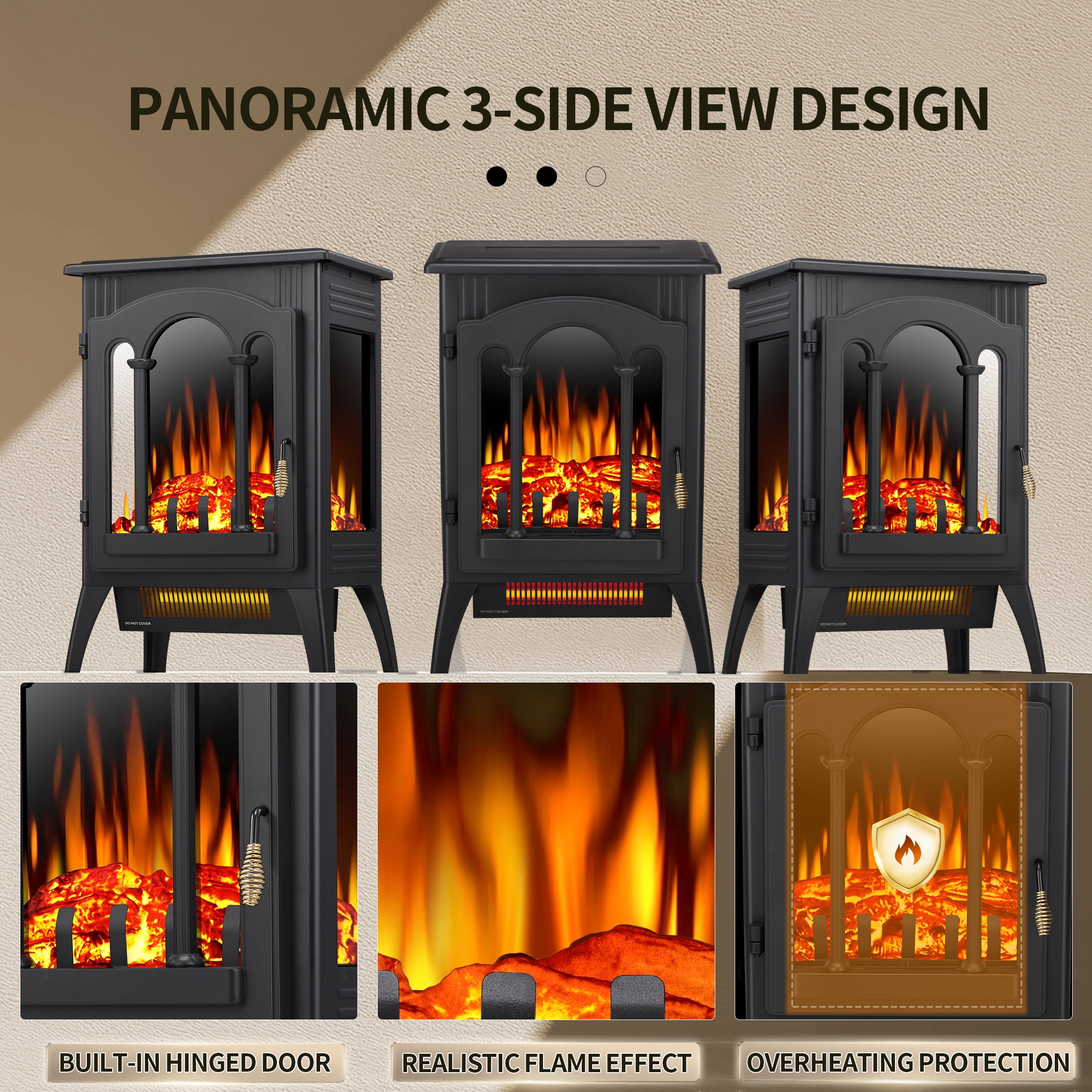 Auseo Electric Fireplace Infrared Stove Heater, 23 Freestanding Fireplace  Heater, 3D Realistic Flame Effects, Adjustable Brightness and Heating Mode,  Overheating Safe Design, 1000W/1500W, Black - Walmart.com