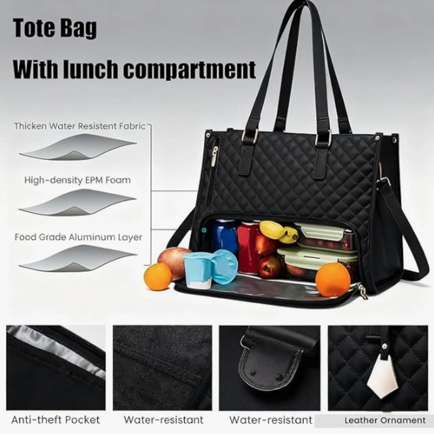 2 in 1 Tote Bag Lunch Bag Combo for Women with 15.6 Inch Laptop Compartment, Insulated Leakproof Meal Carrier for Office Commutes, Business Travel, and Everyday Use