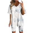 thumbnail image 1 of Blusas para Mujeres Casual Cuello en V Impresión de Manga Corta Blusa Y Pantalones Cortos Dos Piezas Pantalones Conjunto, 1 of 4