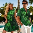 thumbnail image 3 of Jeiento Couples Outfits Matching Sets Polynesian Flower Women Hawaiian Dress Green Hawaiian Luau Shirt for Men Plus Size Couples Cruise Matching Outfits, 3 of 6