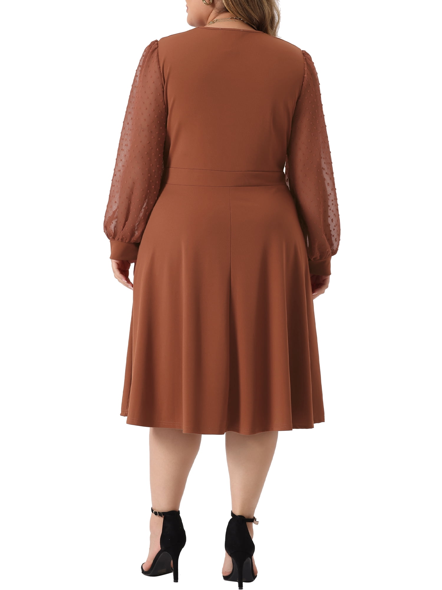 DARING DIVA Plus Size Swiss Dots Wrap V Neck Knee Length Dress 2X Caramel