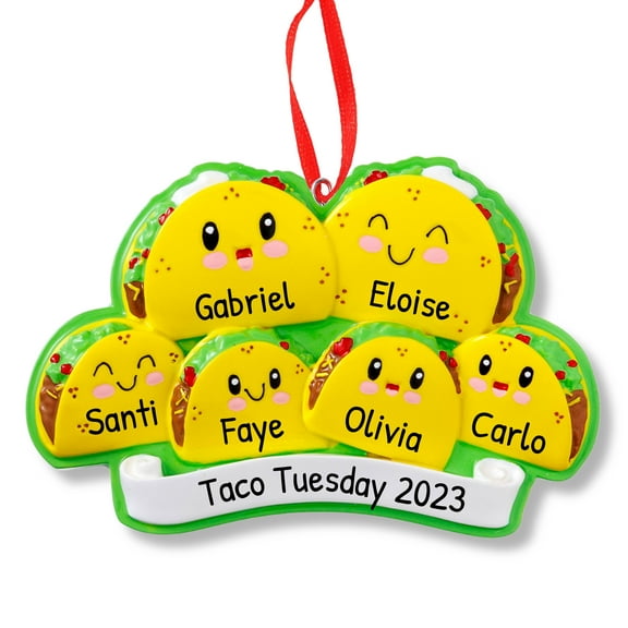 Ornaments by Elves Personalized Family of 6 Tacos Christmas Ornament 2024 Food Themed Xmas .25lbs