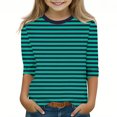 thumbnail image 2 of Striped Long Sleeve Shirt Girls Round Neck Tee Shirts 3/4 Length Sleeve Kids Tops Tunic for Children Children Clothing, 2 of 5