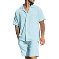thumbnail image 2 of gbyLJF Mens Matching Shirt and Shorts Set Button Down Short Sleeve 2 Piece Outfits Summer Vacation Mens Clothes Set, 2 of 7