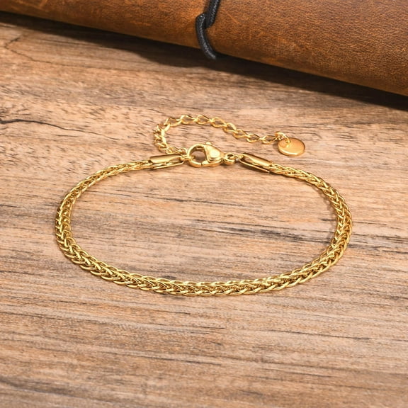 14K Yellow Gold Woven Bracelets for Men Boys,3.5mm Thin Handmade Chain Wristband,Adjustable Jewelry Gift for him