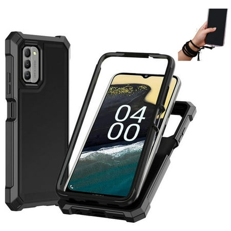 Phone Case for Nokia C300 Full Body ShockProof BP-Hybrid Black Wrist Band /Crossbody#6