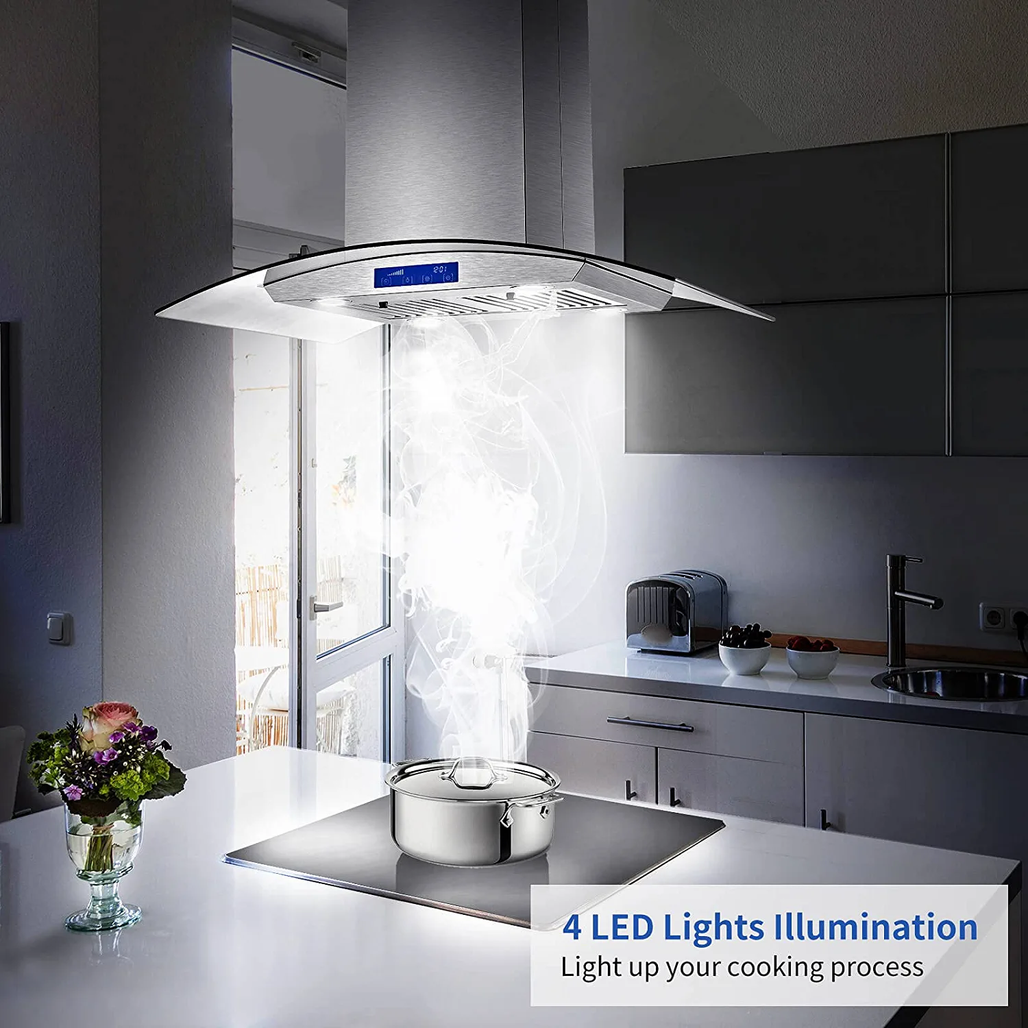30 inch Island Mount Range Hood 700CFM Stainless Steel Touch Control Kitchen Vent Hood Island Range Hood 30 Inch 700 CFM Gesture & Touch Control Ceiling Mount Stainless Steel Kitchen Vent Hood, Kitch