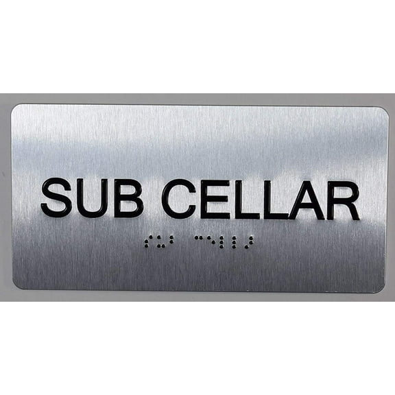 SUB Cellar Floor Number Sign Silver-Tactile Touch Braille Sign (Aluminium !!, Brush Silver,Size 4x8)- The Sensation line(ref-2022-4)