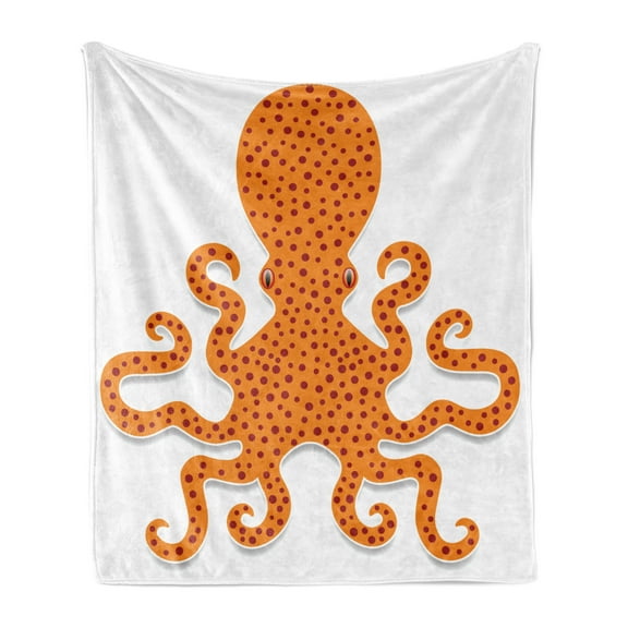Kraken Soft Flannel Fleece Throw Blanket, Spotty Octopus Pattern in Vivid Colors Marine Monster Kids Nursery Theme Print, Cozy Plush for Indoor and Outdoor Use, 50" x 60", Orange, by Ambesonne