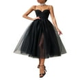 thumbnail image 3 of Femmes Tulle Robe de Cocktail Robe Spaghetti Bretelles Cou Côté Fente Robe, 3 of 6