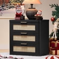 thumbnail image 5 of Leyaoyao 23" Rattan 3-Drawer Nightstand, Black Boho Bedside Table with Storage, End Table Dresser for Bedroom, Living Room, Hallway, Closet, 5 of 7