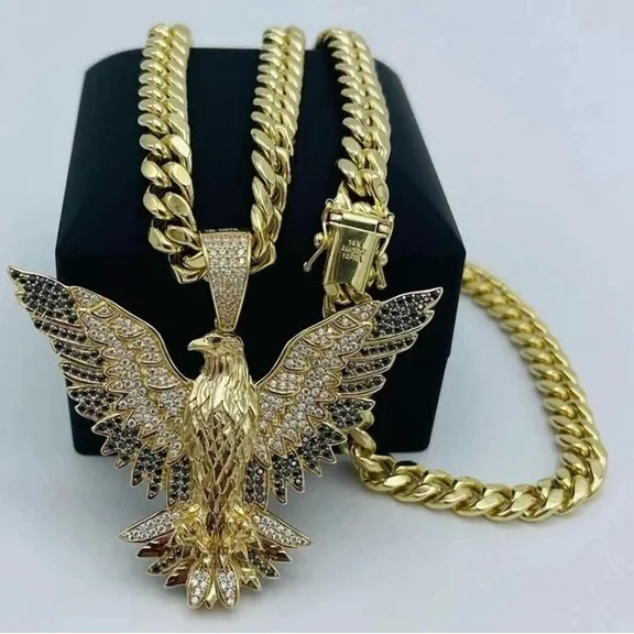 Aishvi Jewels 3Ct Round Cut Real Moissanite Winged Eagle Men's Pendant 14k Yellow Gold Plated