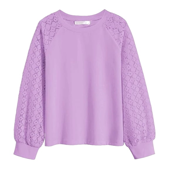 uikmnh Tops for Teens Girls Long Sleeve Lace Trim Blouse Floral Embroidery Loose Fit Casual Top for School Daily Wear Size:13-14 Years