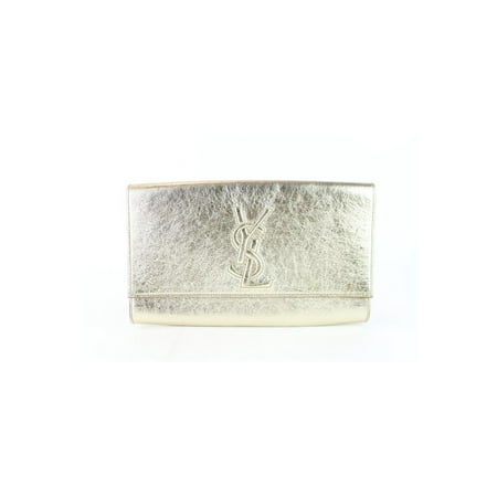 Metallic Leather Flap Clutch - Saint Laurent Belle de Jour Metallic Monogramme Logo Envelope 10mz1128 Gold Leather Clutch