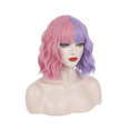 thumbnail image 3 of BERON Pink and Purple Wig Short Wavy Wig With Bangs for Women Heat Resistant Synthetic Hair Wigs for Daily Use Wig Cap Included, 3 of 4