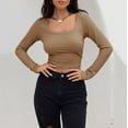 thumbnail image 4 of Rigardu Women's Long Sleeve Crop Top Ribbed Slim Fitted Casual Tight Fitting T Shirt Tops shirts for women womens shirts Brown + M, 4 of 6