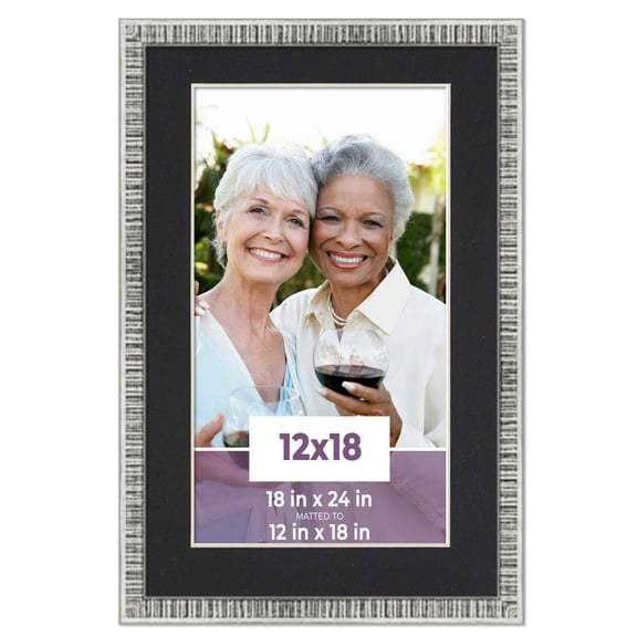 12x18 Frame Silver With Black Picture Mat For 12x18 Photo - Silver 18x24 Frame To Display Print or