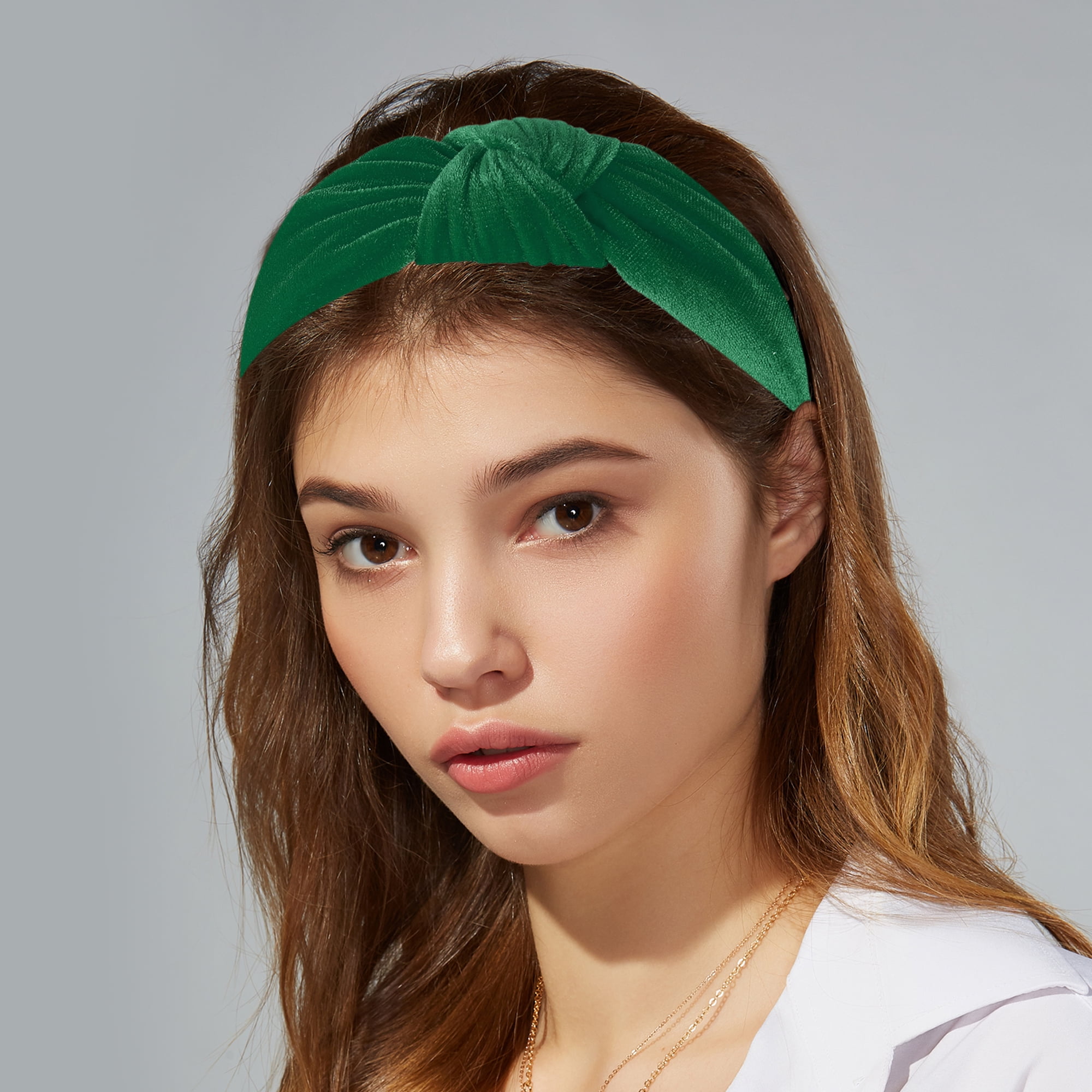 Unique Bargains Velvet Knotted Headbands Hairband for Women 1.2 Inch Wide Dark Green