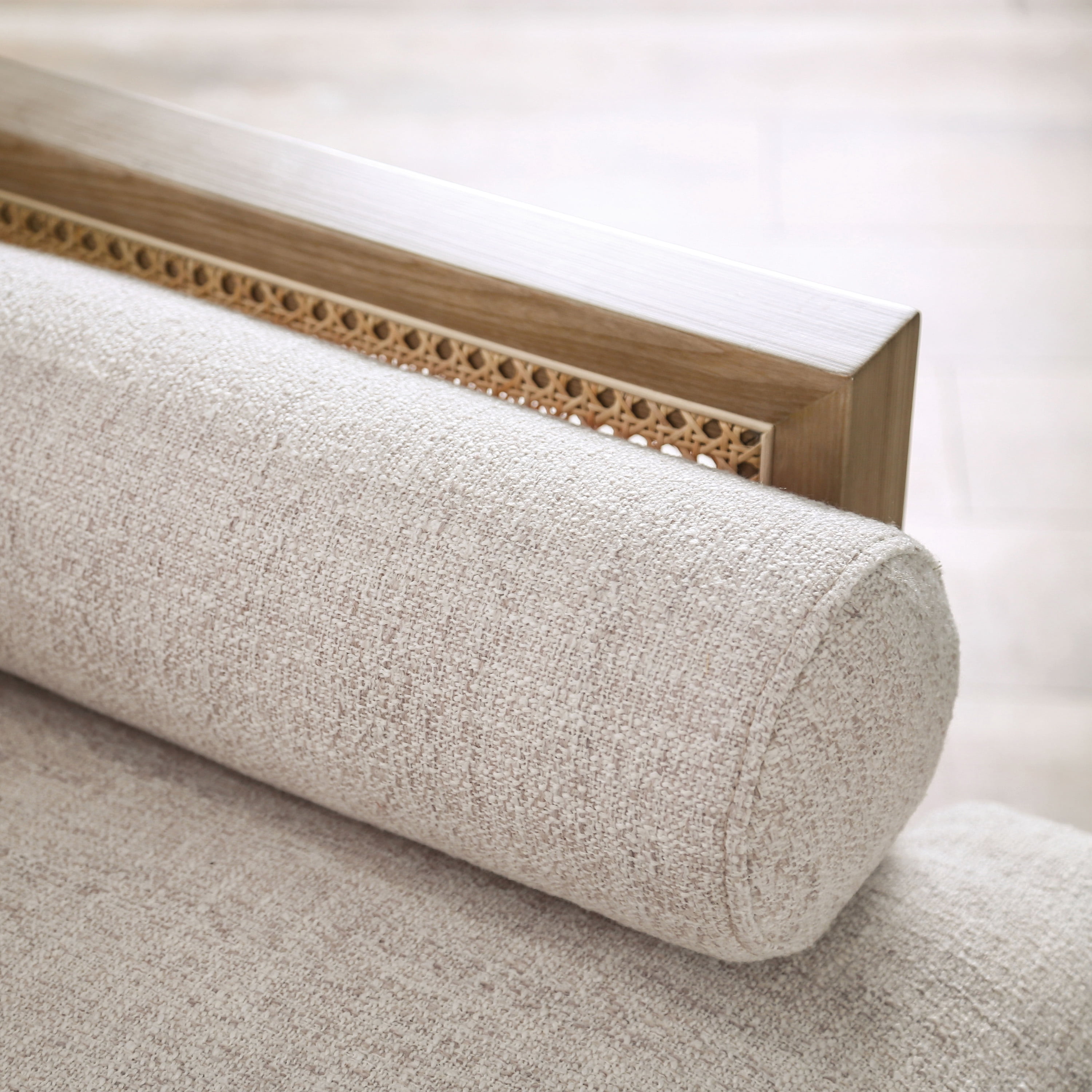 Furniture of America Indingham Beige Fabric Cushioned and Wood Light Oak Sofa
