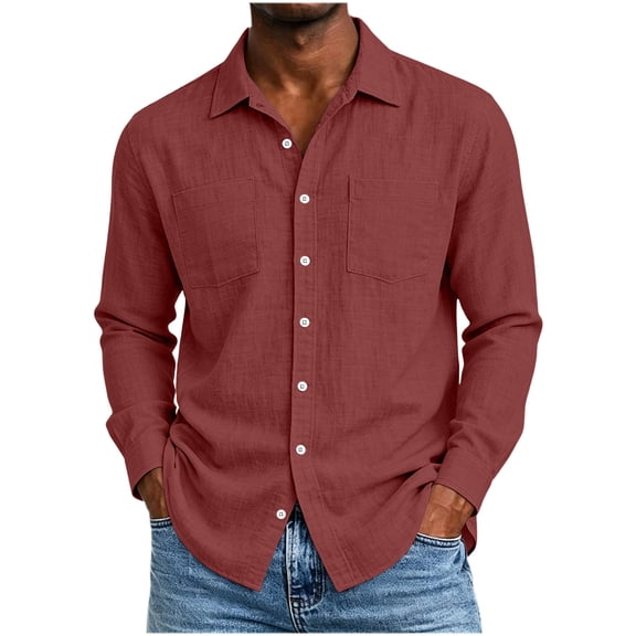 Guluxicc Men's Cotton Long Sleeve Shirts with Pockets Button Down Classic Fit Business Casual Shirts Summer Casual Outfits