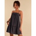 thumbnail image 3 of Brown All-Over Polka Dot Spaghetti Strap Tiered Mini Sundress For Women, Boho Vacation Dress, 3 of 7