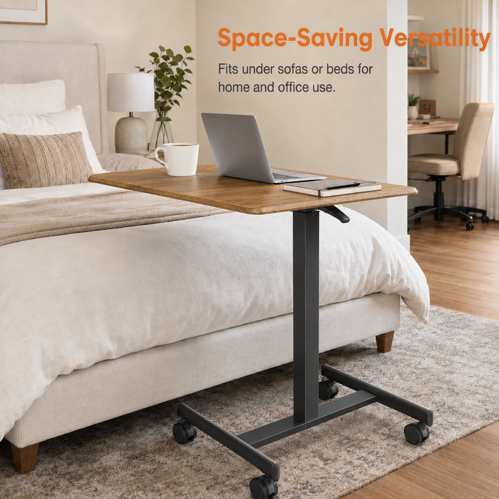 Alvantor Mobile Rolling Desk with Wheels Adjustable Height, Portable Rolling Laptop Desk with 2 Lockable Wheels, Adjustable Height Computer Workstation for Home Office