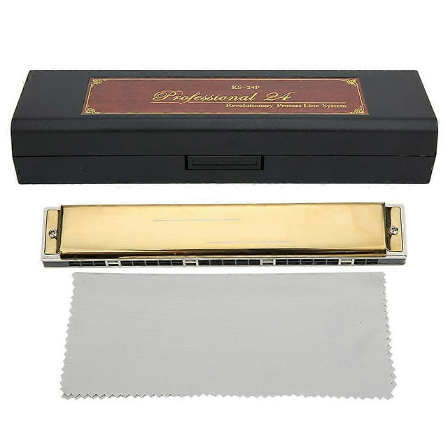 24 Hole Tremolo Harmonica Harp Wind Musical Instrument for Beginner Children GiftGold A