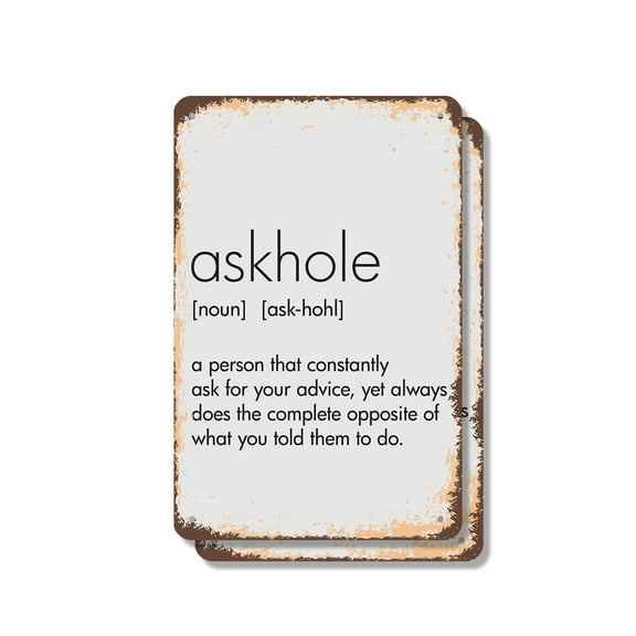 AskHole Person Asks for Advice (2 Pack) 7 Inch x 10 Inch Metal Sign Novelty Aluminum Durable Weatherproof UV Protected Perfect for Offices Man Caves Fun Gag Gift for Co-Workers Crafted