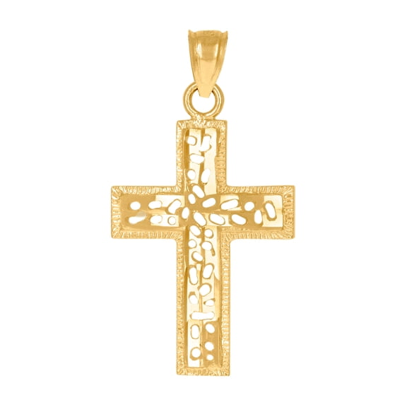 10k Yellow Gold Mens Women Cut-out Design Cross Religious Charm Pendant 32.8x17.60mm Wide Necklace for Men