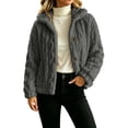thumbnail image 2 of Lutiedan Sherpa Jackets for Women Fuzzy Fleece Button Down Cropped Jackets Long Sleeve Hooded Warm Winter Coats S-XXL, 2 of 7