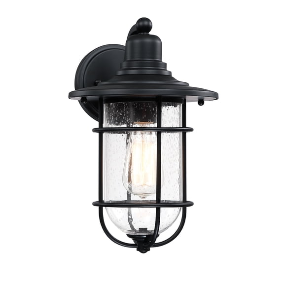 Outdoor Wall Light Matte Black Porch Light Fixture Wall Mount Sconce Lighting for House, Hallway, Doorway, Garage with Seeded Glass Shade, E26