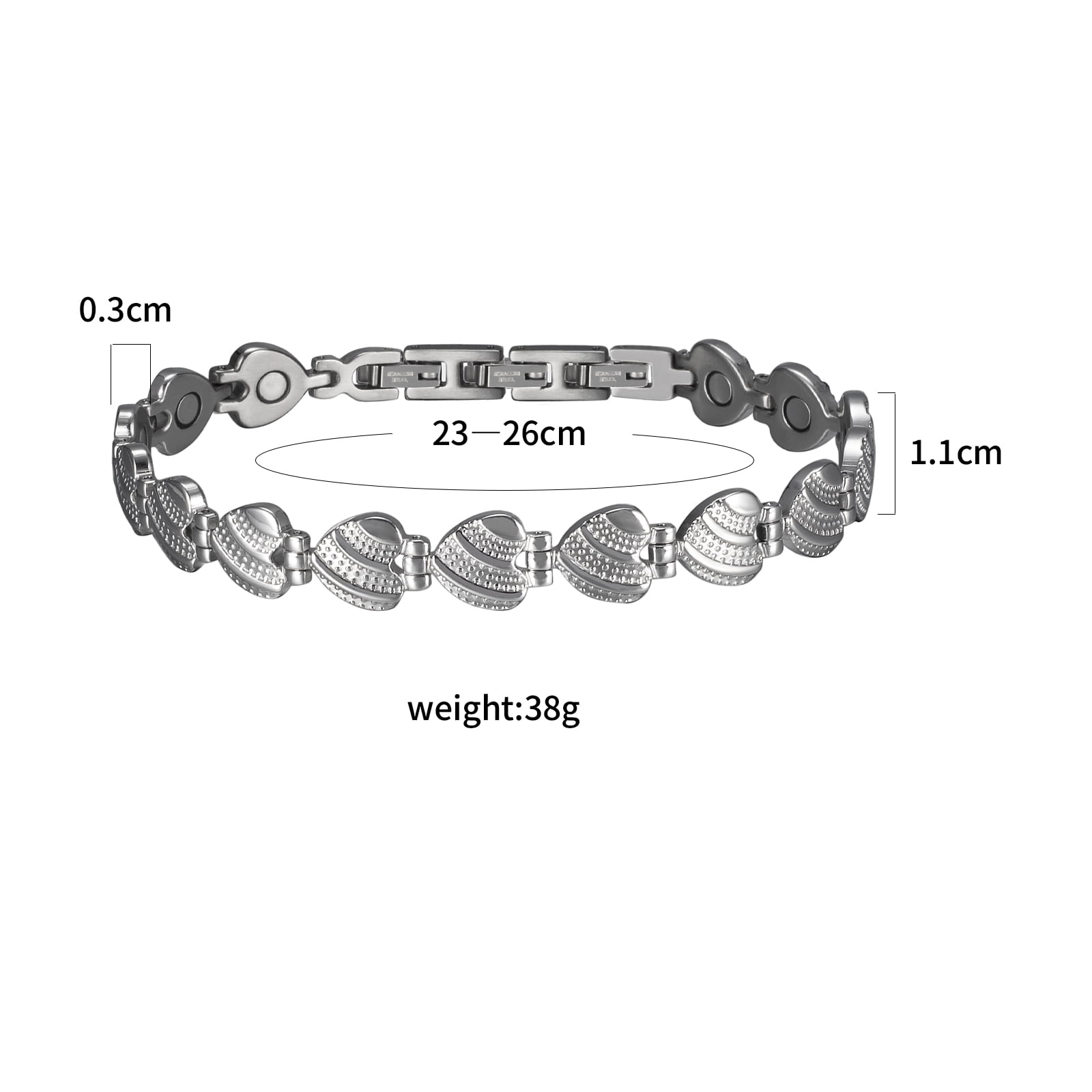 Wollet Heart Stainless Steel Magnetic Anklets for Women,9-10.23'',  Health Gift for Mom Wife Daughter, Width:0.43''