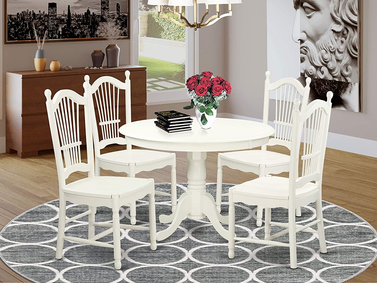 YELROL HLDO5BMKW 5Pc Modern Dining Set a Round Dining Room Table 4 Dining Room Chairs