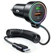 USB C 85W Car Charger for iPhone 17/16 Pro Max, PD & QC3.0 w/5 ft 45W Type Coiled Cable, Fast Car Phone Charger Adapter for iPhone 17Air/15 Pro, Samsung Galaxy S25/S24/S23, Pixel 10/LG/Android, iPad
