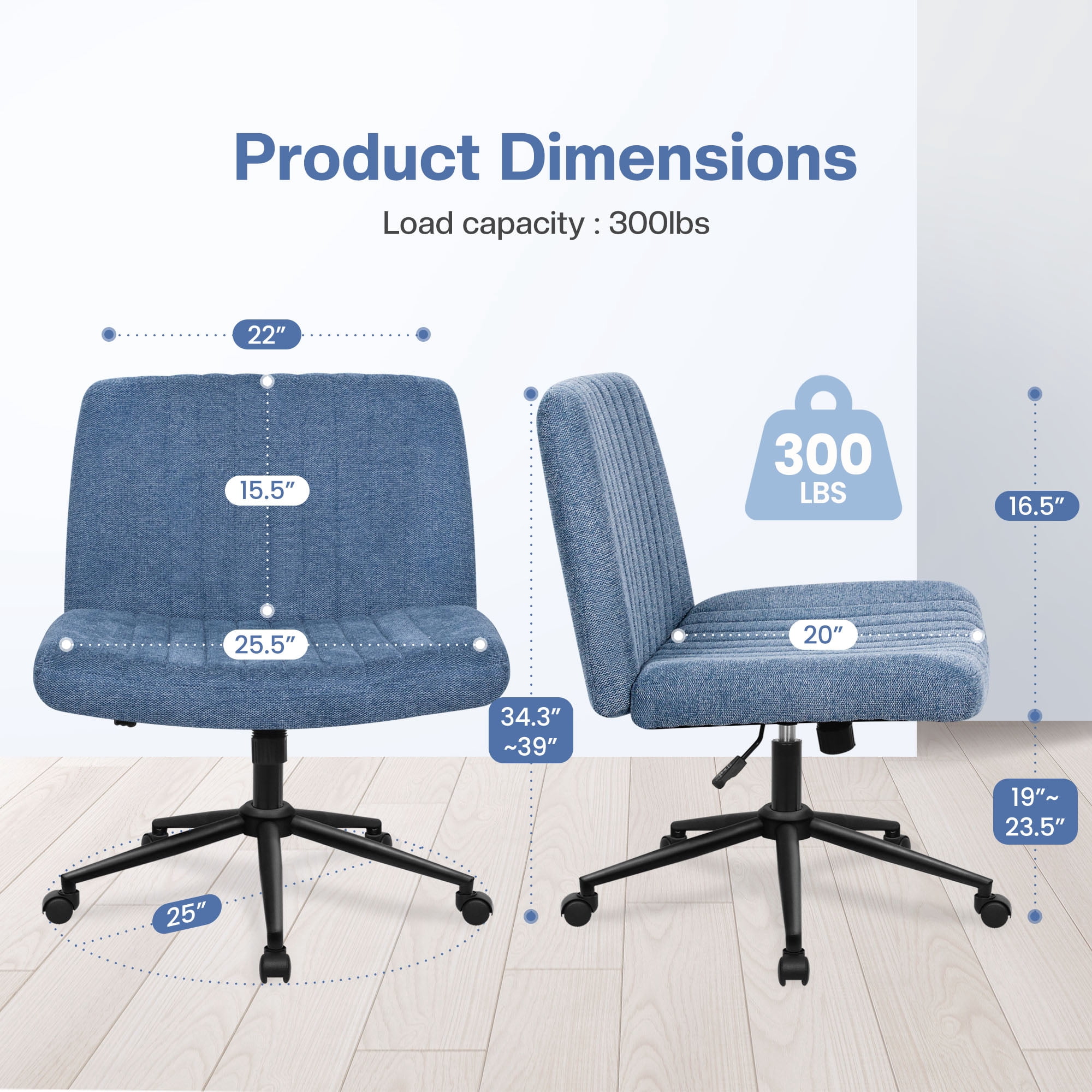 Celtoss Criss Cross Home Office Chair, Armless Swivel Task Computer Chair No Wheels, in Fabric, Vanity Style, Blue
