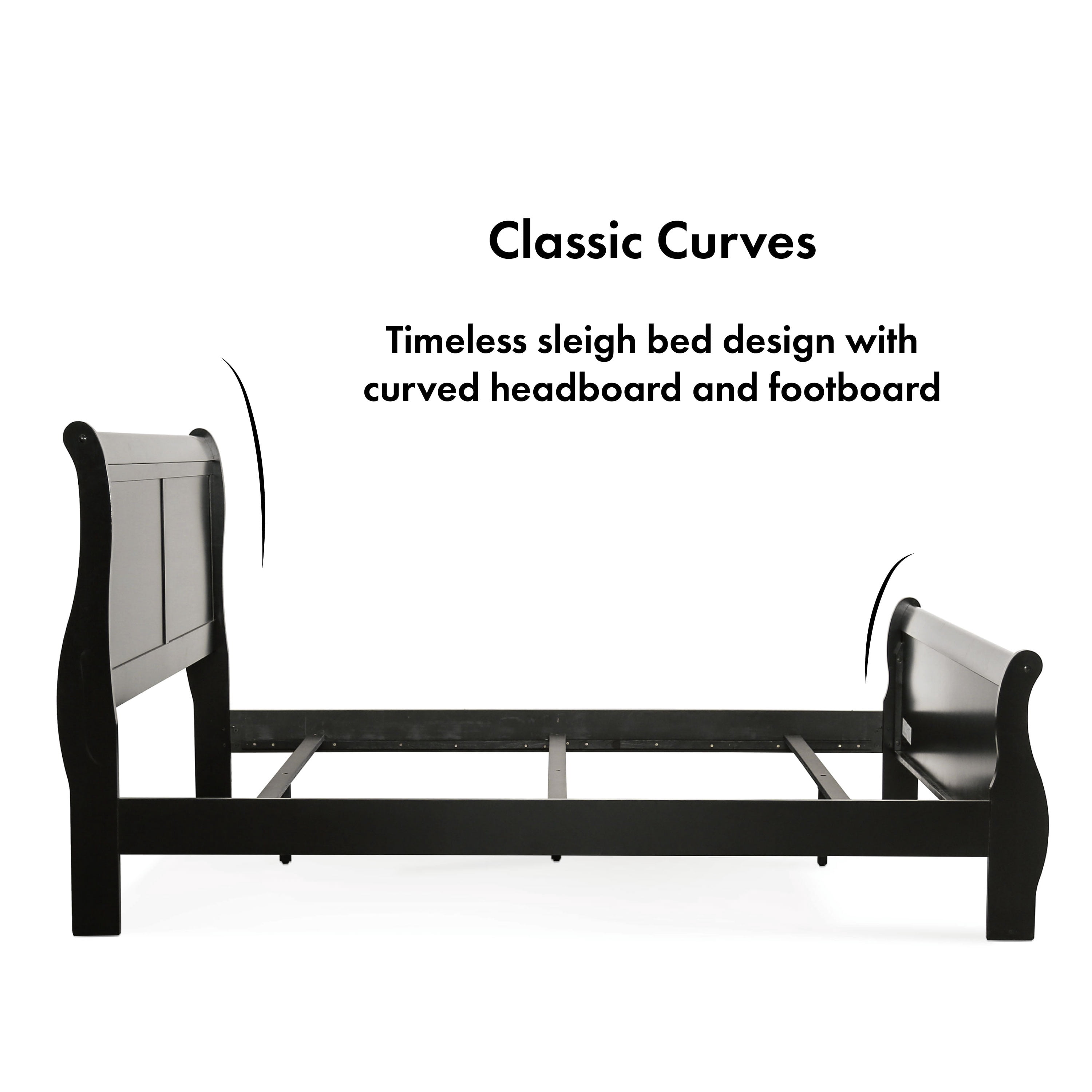 Furniture of America Vrai Kids Full Sleigh Headboard Wood Panel Bed, Black